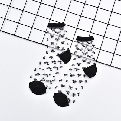 

LIONZONE Newly Women Korean Fashion Lace Ruffle Crystal Silk Ankle Sock Glass Black Sexy Thin Transparent Socks Wholesale