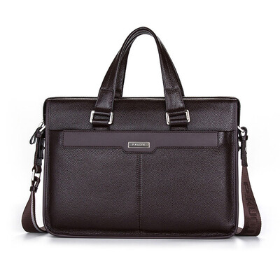 

Pkuone® men briefcase genuine leather business bag 14" leather laptop briefcase shoulder bags mens messenger travel bags