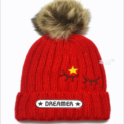 

Buebos Ninos 2015 New Big Ball Letters Label Cashmere Children Knitted Hat Kids Boys Girls Winter Accessary