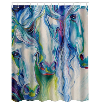 

UpperX Fabric Waterproof Bathroom Shower Curtain Panel Sheer Decor With Hooks Set abstract three horses
