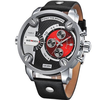 

WEIDE 3301 Men Military Quartz Sports Watch Leather Strap Oversize Wristwatch