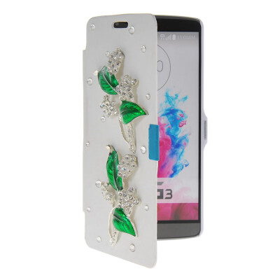 

MOONCASE Bling Rhinestone Crystal Ultre Slim Leather Side Flip Wallet Shell Back Case Cover for LG G3 White