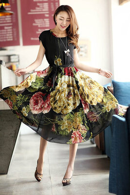 

New Summer Elegant Bohemian Style Short Sleeve Chiffon Dress Casual M/L/XL/XXL