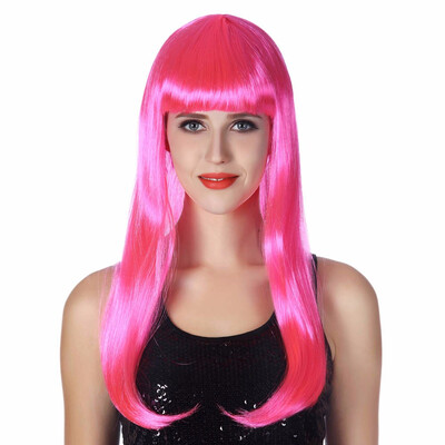 

22" Straight Cosplay Wig With Bangs Synthetic Fake Hair Custom Cosplay Wigs For Women Heat Resistant Blond Purple Pink Red Blue