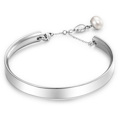 

Natural Pearls Charm Smooth Stainless Steel Cuff Bangle