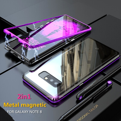 

For Samsung Galaxy Note 8 Case Magnetic Adsorption Metal Bumper Clear Tempered Glass Back Cover Case For Note 8 Shockproof Case