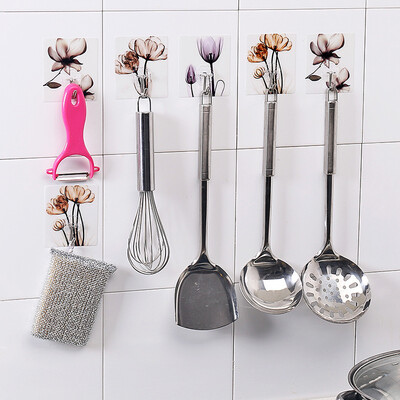 

ShouYou Square Power Sticky Hook 8 Pack No Trace Nail-free Wall Glue Door Door Kitchen Bathroom Hook JD-SNN-07 Flower