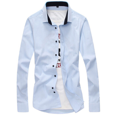 

MSEK) CS31757 shirt male solid color lapel shirt fashion casual men's shirt blue