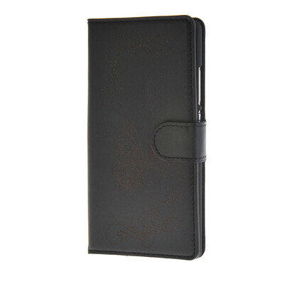 

MOONCASE Betterfly Pattern Leather Side Flip Wallet Card Slot Stand Pouch Case Cover for Huawei Ascend P8 Black