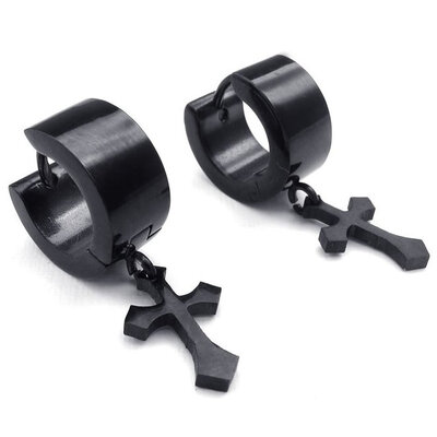 

Hpolw Mens Stainless Steel Cross Huggie Hinged Hoop Earrings Black