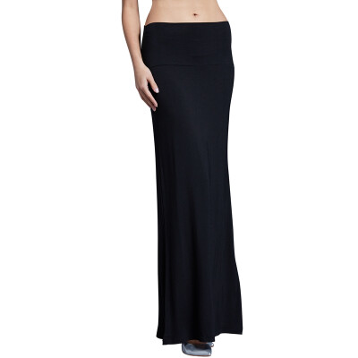 

POPBASIC WomenS Modal Solid Flared Super Soft Fold Over Maxi Skirt