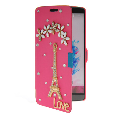 

MOONCASE Bling Rhinestone Crystal Ultre Slim Leather Side Flip Wallet Shell Back Case Cover for LG G3 Hot pink