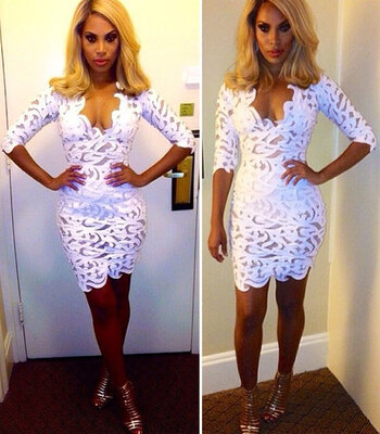

White Lace Crochet Deep V Neck High Waist Tight Wrapped Dress Evening Partywear