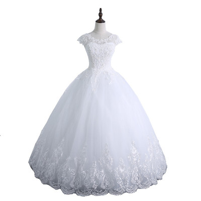 

Ball Gown O Neck Wedding Dress Lace Body Pearls Short Sleeve Wedding Gown Plus Size Real Image Bridal Gown Vestido De Noiva