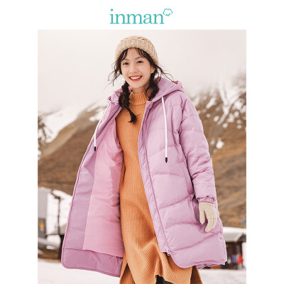 

INMAN 2018 winter new hooded warm&windproof wild long down jacket female 1883121463 pink purple