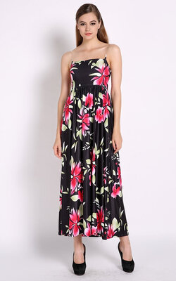 

Womens Long Cocktail Evening Party Floral Print Maxi Sleeveless Dress