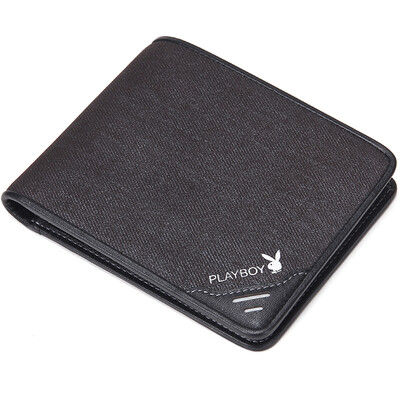 

Playboy Playboy Men's First Cowhide Fashion Casual Wallets Splicing Transverse Wallets Male Short PAA9853-4B Black