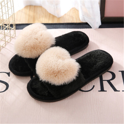 

Plush sweat-heart TPR soles cotton open-toed slippers