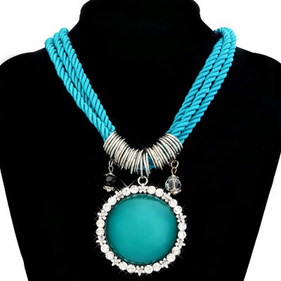 

Womens Punk Rhinestone Embroider Pendant Nylon Rope Imitation Gemstone Necklace