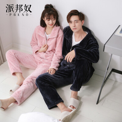 

PBENO pajamas womens autumn&winter long-sleeved coral velvet zipper warm couple can wear outside clothes casual suit 70852028