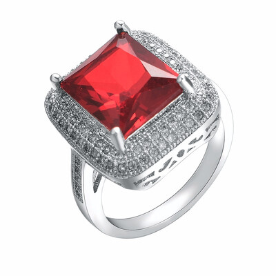 

Yoursfs Red Halo Rings for Women Big Zircon CZ Zirconia Stone Engagement Jewelry Gift