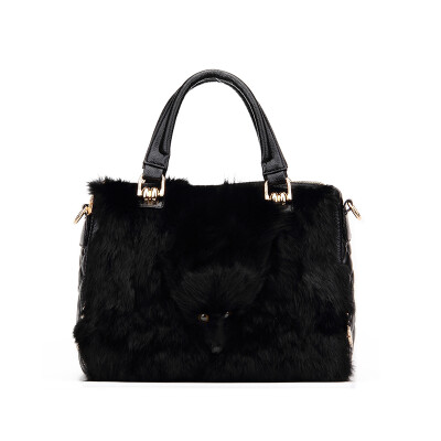 

Famous brand women genuine fox fur bag high quality women leather handbags large female shoulder tote bag winter arrival