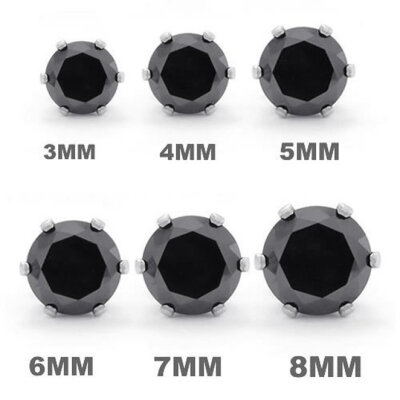 

Hpolw Stainless Steel Round CZ Stud Earrings Set, Mens Womens, 1 Pair, Black, 3-8mm