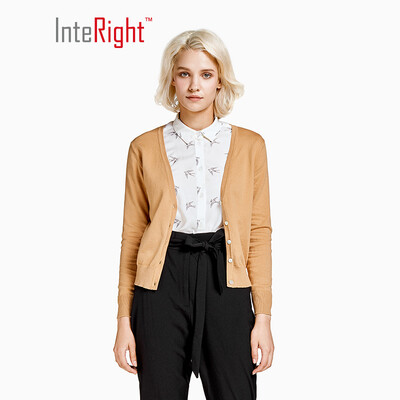 

INTERIGHT Womens Deep V-neck Long Sleeve Knit Cardigan Camel