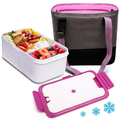 

1400ML Lunch Box Food Container Bento Microwavable Leakproof & Removable Ice Pad Layer Box Reusable Fresh Keep Outdoor Meal Bag