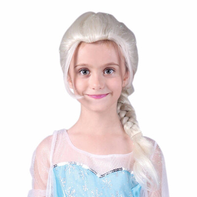 

24" Elsa Wig With Ponytail Braids Blonde Long Synthetic Fake Hair Custom Party Cosplay Wigs For Girls Halloween Heat Resistant