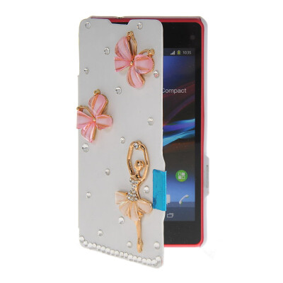 

MOONCASE Rhinestone Crystal Ultre Slim Leather Side Flip Wallet Shell Back Case Cover for Sony Xperia Z1 Compact (Mini) White