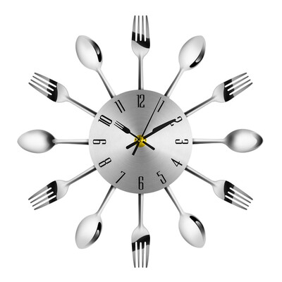 

Modern Stainless Steel Knife Fork Wall Clock Analog for Home Office