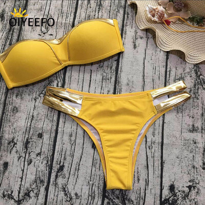 

Oiyeefo sexy bandeau push up bikini with gold metallic bordered for women bahters blackblueorangeyellow