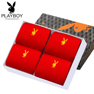 

Playboy red socks mens life cotton socks wedding gift Fortune gift box 1095-4 double mens socks code