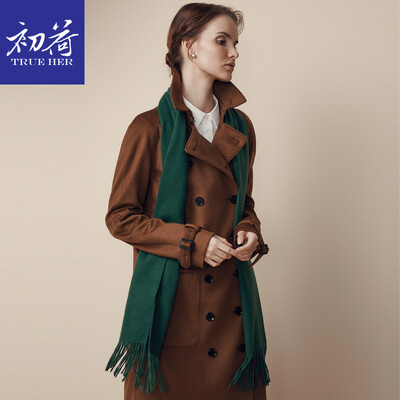 

Initial load TRUE HER cashmere scarf female autumn&winter thick warm European&American solid color wild bib shawl dual-use exquisite gift box forest green