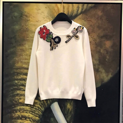 

new 2018 turtleneck sweater female render unlined upper garment European model three-dimensional flowers set auger