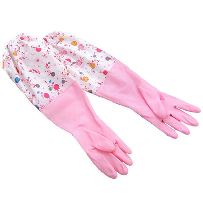 

UpperX Long Sleeve Dishwashing rubber Gloves Cleaning Household Rubber Gloves Keep Warm plush Car Washing Gloves 1 Pairpink