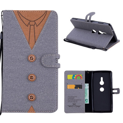 

MOONCASE Sony Xperia XZ2 stitching embossed mens leather case - gray