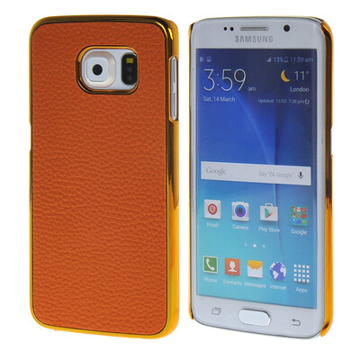 

MOONCASE Litchi Skin золото Chrome Hard Back чехол для Cover Samsung Galaxy S6 Edge Orange