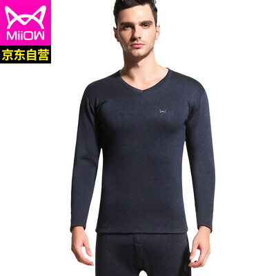 

Cat people thermal underwear men plus velvet thickening youth round neck autumn clothing long trousers thick section bottoming warm set SQF206001 Navy blue V-neck 185110 XXXL