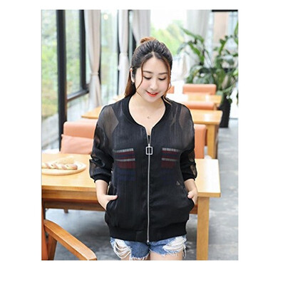 

YIXUANWEIER2017 new casual loose wild thin baseball uniform large size womens metal ice silk texture new short coat jacket jacket