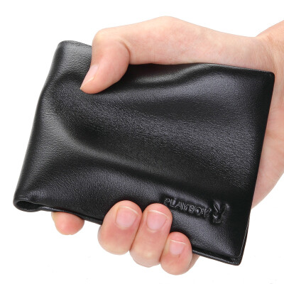 

Playboy playboy mens wallet cow leather fashion business wallet short multi-card wallet card package mens multi-function drivers license ticket purse PAA2813-8B black