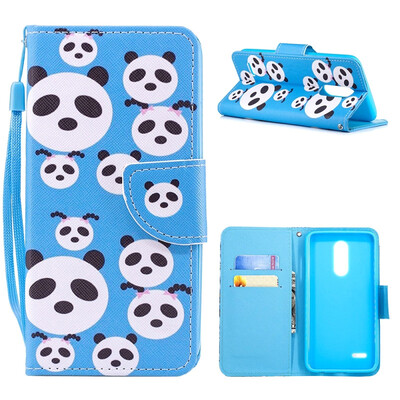 

MOONCASE LG K10 2017 Painted Leather Case with Small Hand Strap - Panda Puzzle
