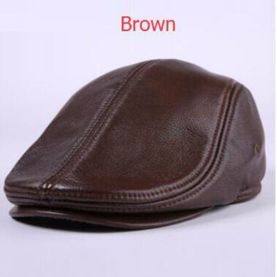 

Male Genuine leather Hat Mens Cowhide Leather Hats Peaked Cap Students Winter Earprotection Hats Elder Warm Cap B-7175