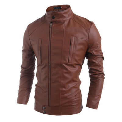 

Zogaa New Men's Leather Clothing Casual Stand Collar