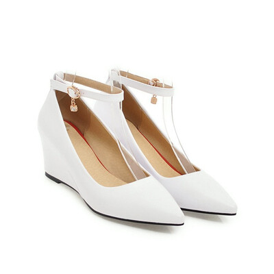 

IDIFU Womens Pointed Toe Wedge Pump - Dressy Buckle Ankle Strap - Medium Heel Wear to Work Shoes