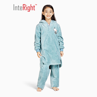 

INTERIGHT parent-child home service Shurou flannel plus velvet thickening hooded cartoon home service suit girls lake green 150