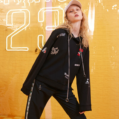 

PASS2018 new black hooded sweater female loose 68305PA21126 black S