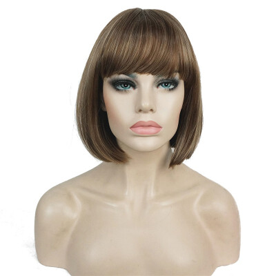 

StrongBeauty Short Bob Wig Point Part Bangs Full synthetic Wigs COLOUR CHOICES