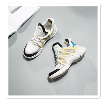

Korean version of thick-soled fairy dad shoes leather color matching retro casual shoes breathable comfort shoes